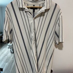 Men’s Banana Republic Grey Striped Linen-Blend Resort Shirt